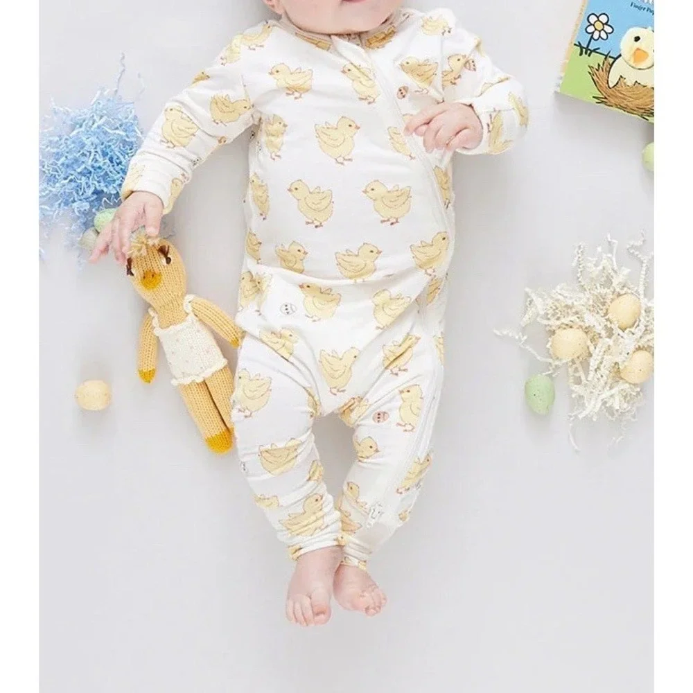 Pink Chicken Bamboo Easter Chick Print Zip Up Baby Sleeper Size 6-12 Months Snug